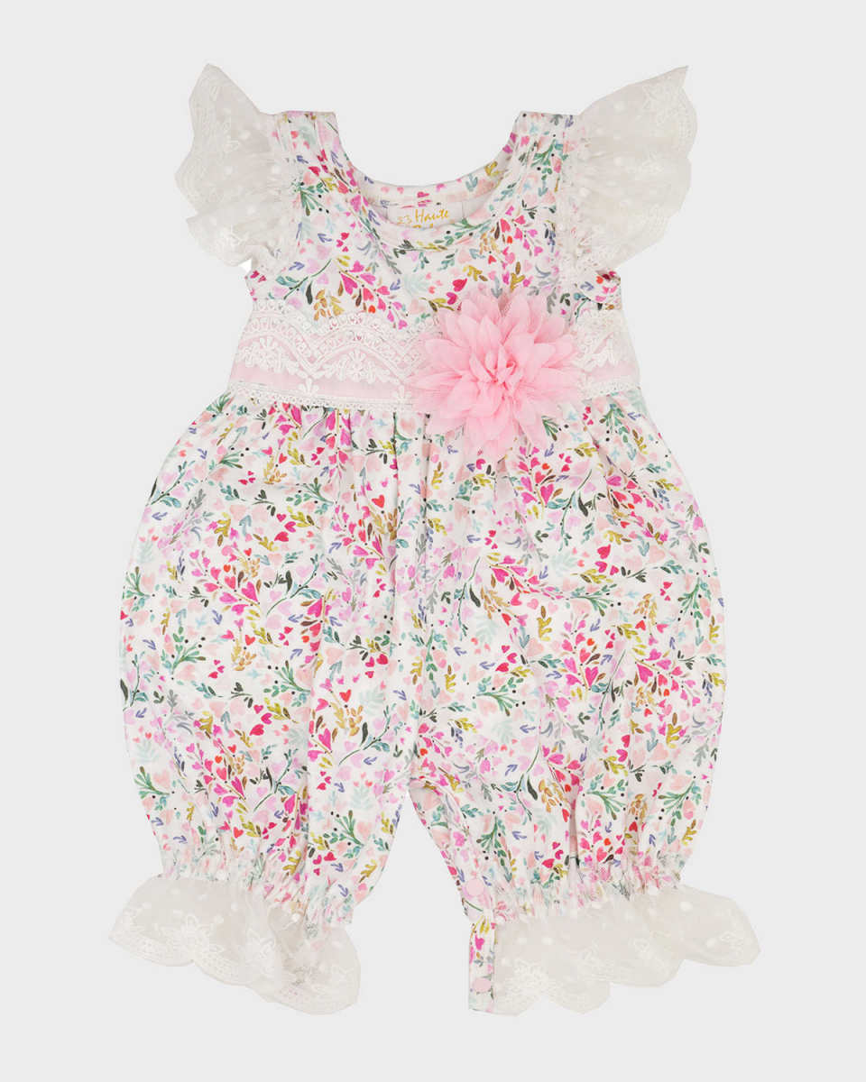 Girl's Pinkalicious Floral Ruffle Lace Romper, Size 0-24
